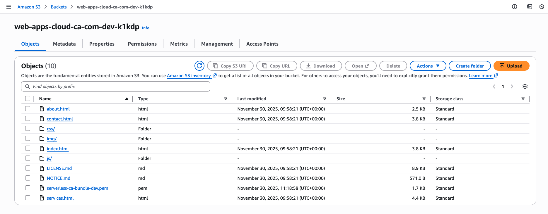 Website content S3 bucket with uploaded CA bundle Alt text