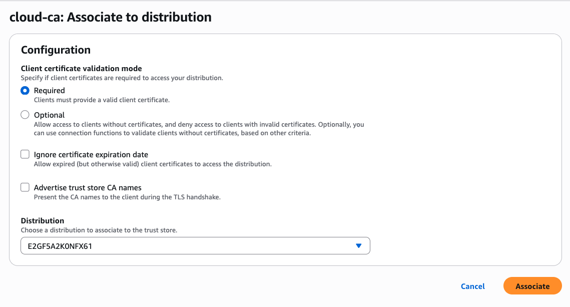Associate Trust Store with CloudFront distribution Alt text