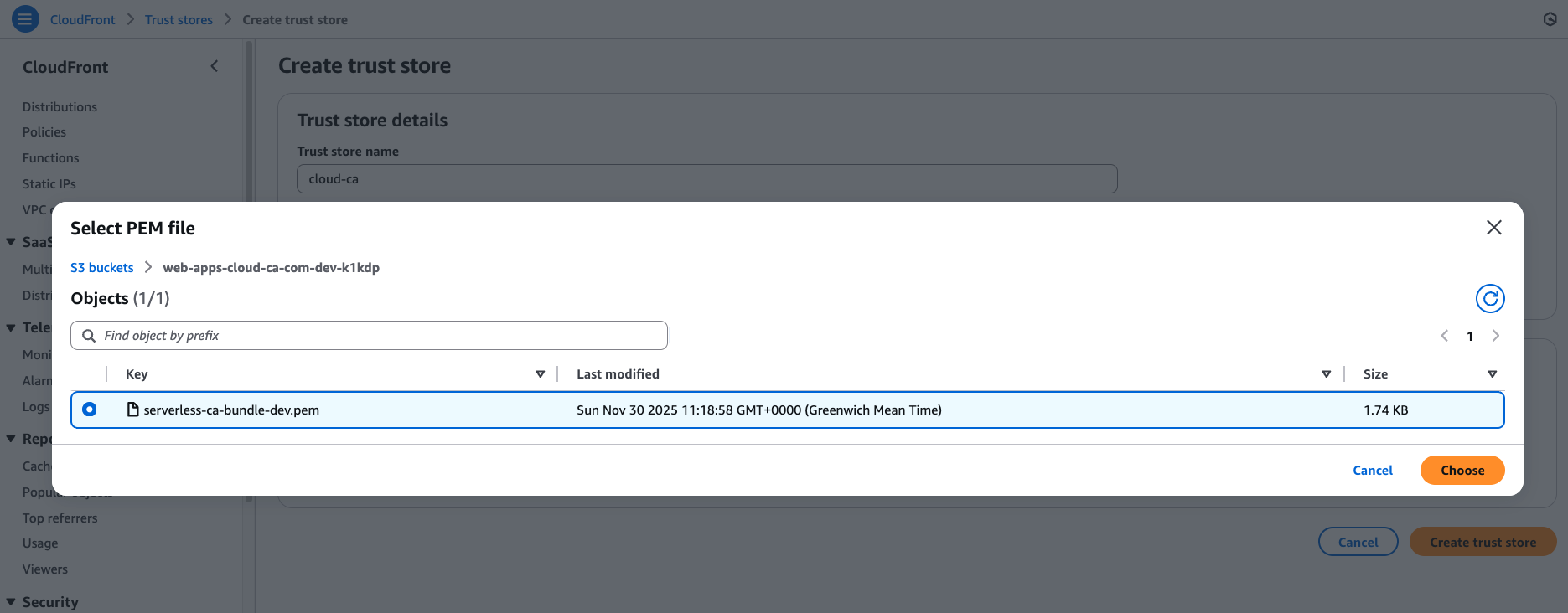Select CA bundle file for CloudFront Trust Store Alt text