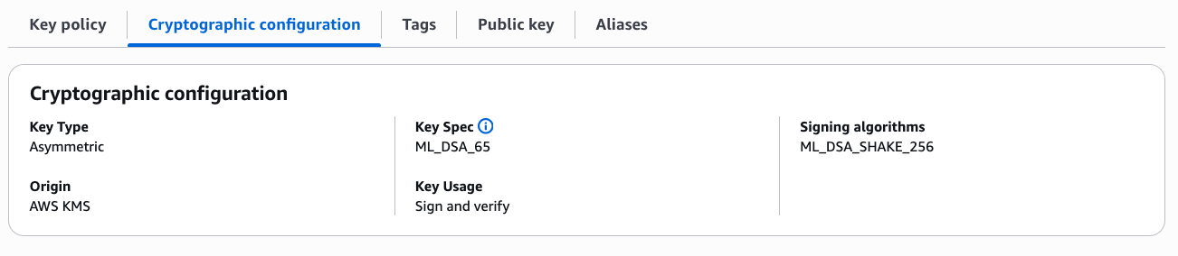 Root CA KMS key cryptographic configuration