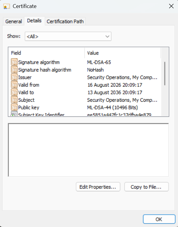ML-DSA-44 Issuing CA certificate