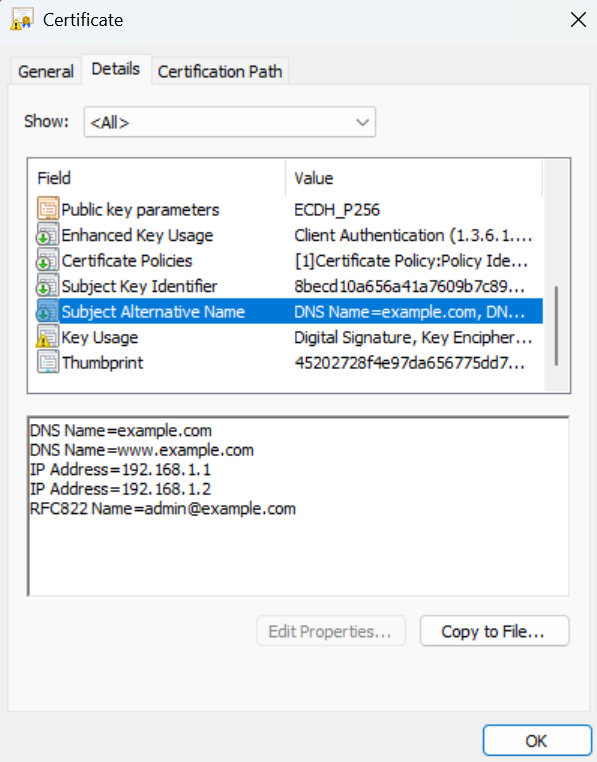 Subject Alternative Names