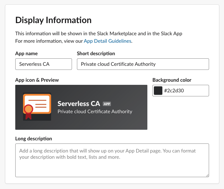 Slack app display information