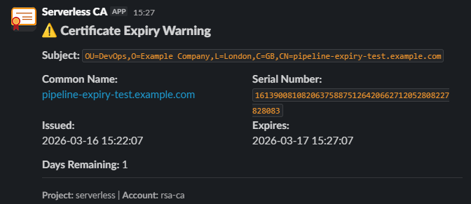 Certificate Expiry Warning