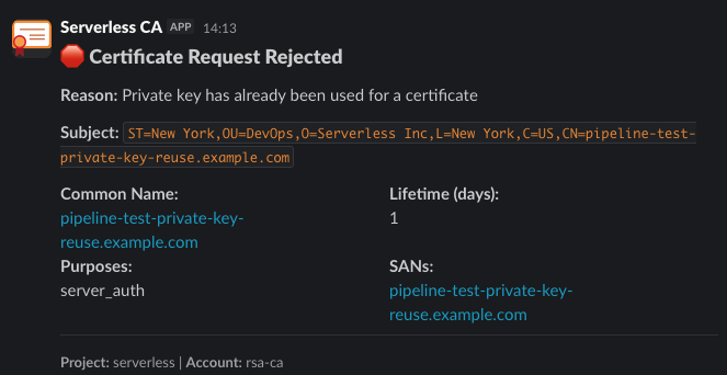 Certificate Request Rejected