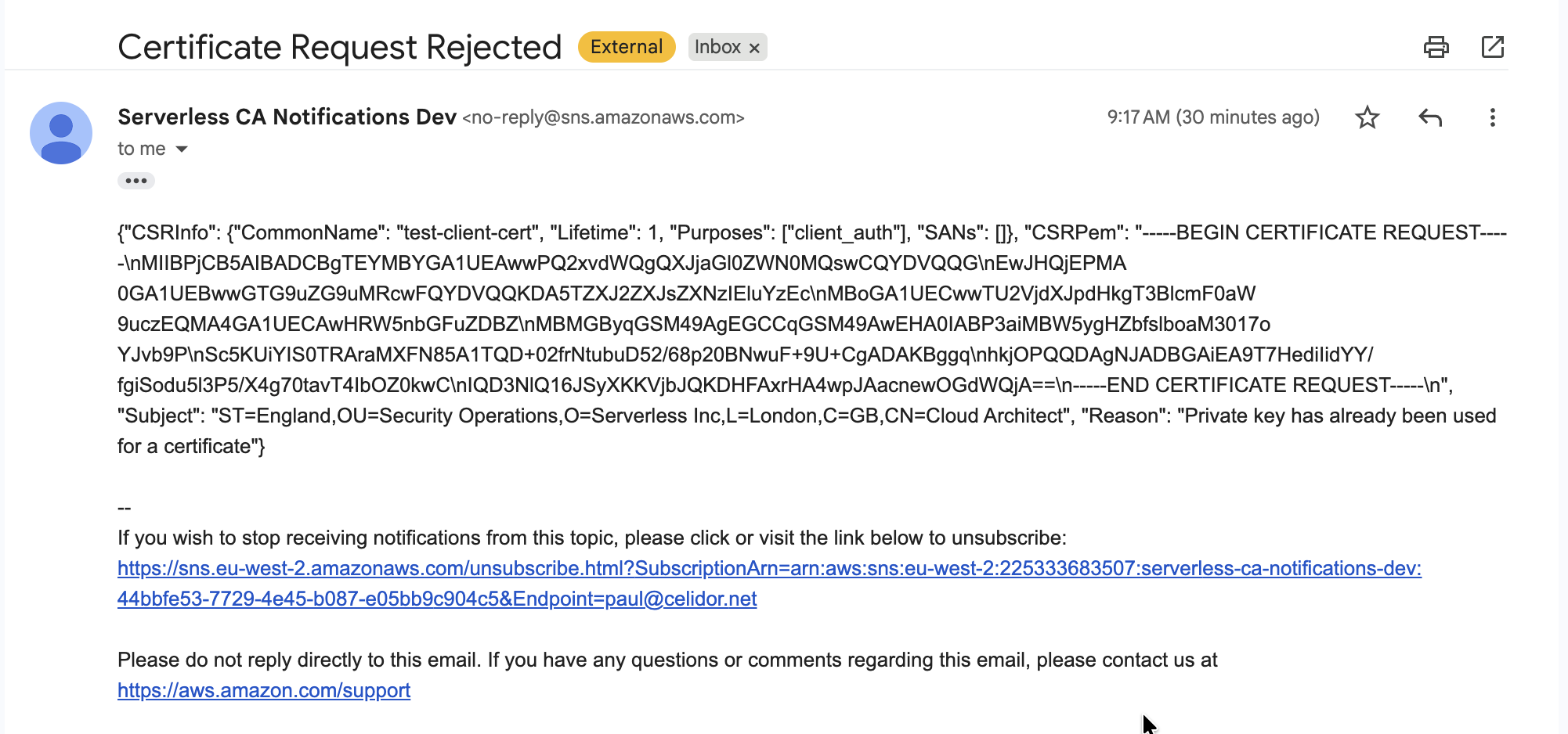 Certificate Request Rejected