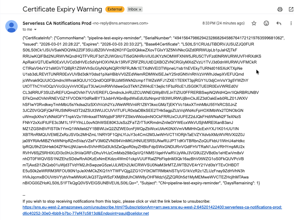 Certificate Expiry Warning